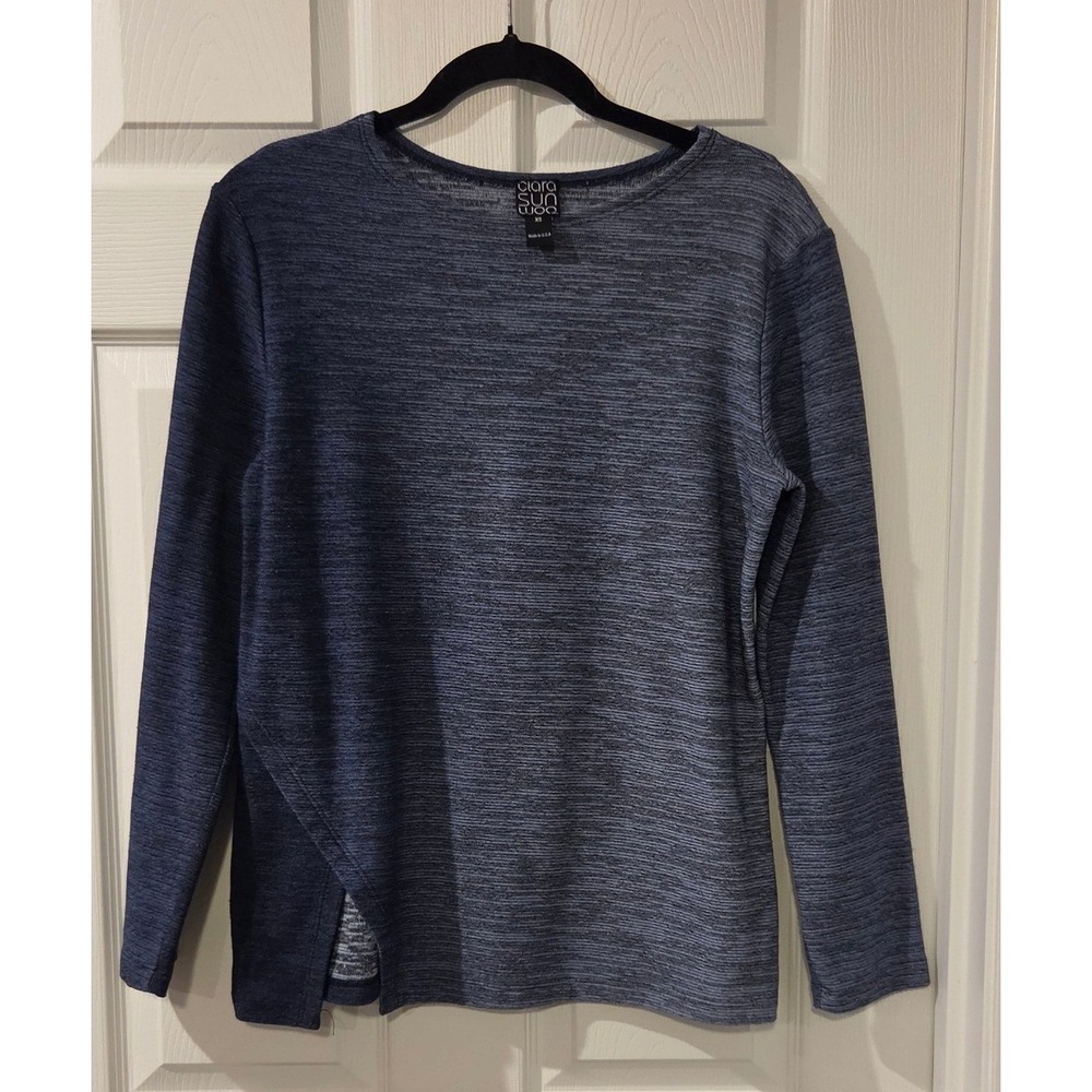 Clara Sun Woo Ombre Knit Top Blue Long Sleeve Side Slit Stretch Women's XS